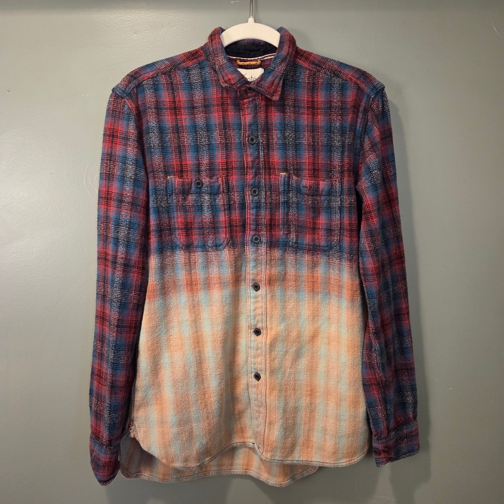 Urban Outfitters Men's Koto Ombre Flannel Plaid Button Up Shirt Size S Multi